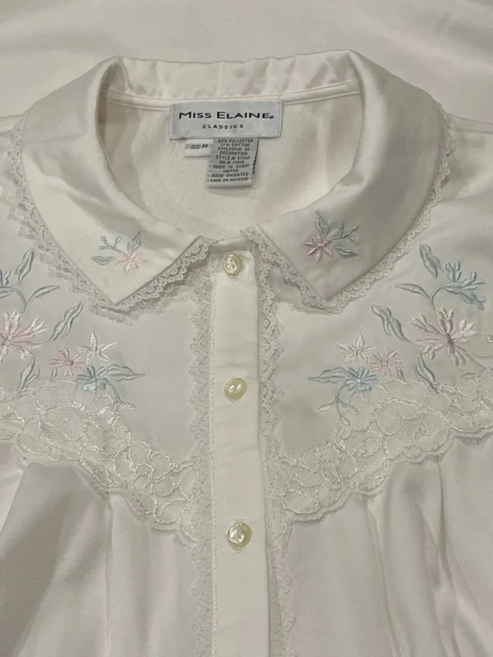 Miss Elaine Vintage-Style Brushed Back Satin Nightgown, NWT, White, M